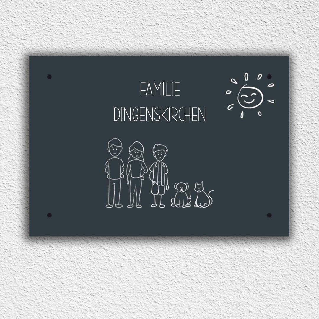 Eingangs - Türschild Strichmännchen Familie personalisierbar - all - yours24