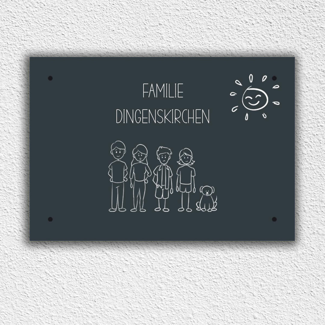 Eingangs - Türschild Strichmännchen Familie personalisierbar - all - yours24
