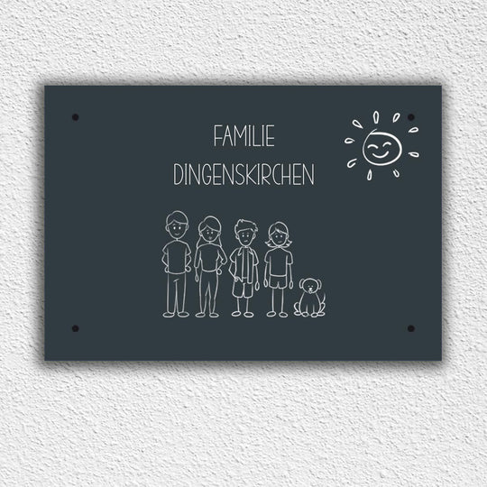 Eingangs - Türschild Strichmännchen Familie personalisierbar - all - yours24