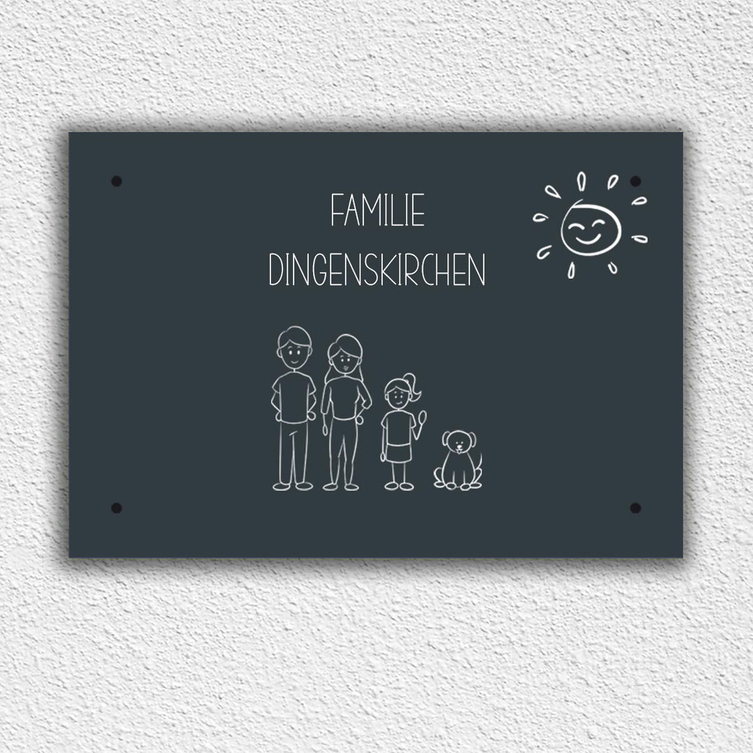 Eingangs - Türschild Strichmännchen Familie personalisierbar - all - yours24