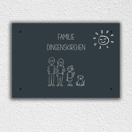Eingangs - Türschild Strichmännchen Familie personalisierbar - all - yours24