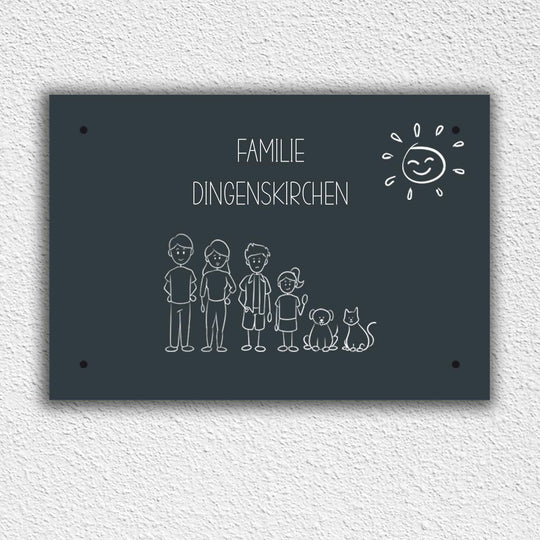 Eingangs - Türschild Strichmännchen Familie personalisierbar - all - yours24