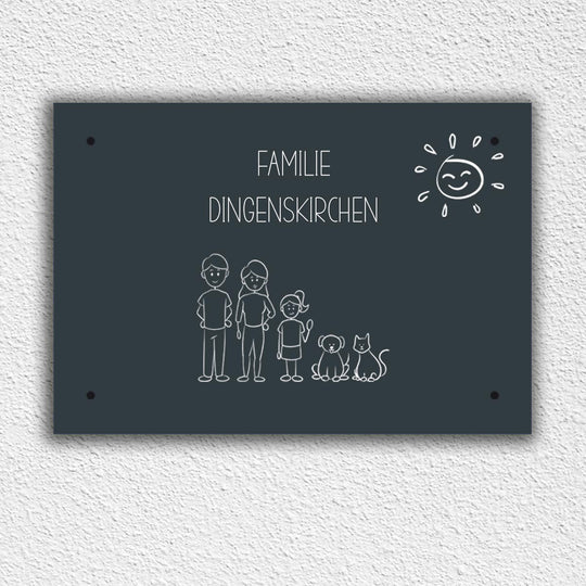 Eingangs - Türschild Strichmännchen Familie personalisierbar - all - yours24