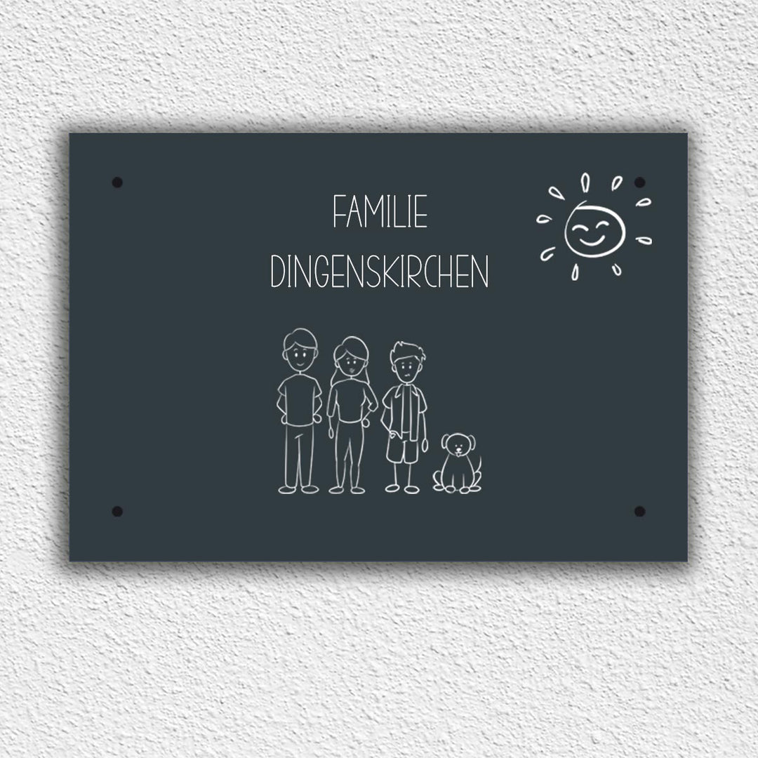Eingangs - Türschild Strichmännchen Familie personalisierbar - all - yours24