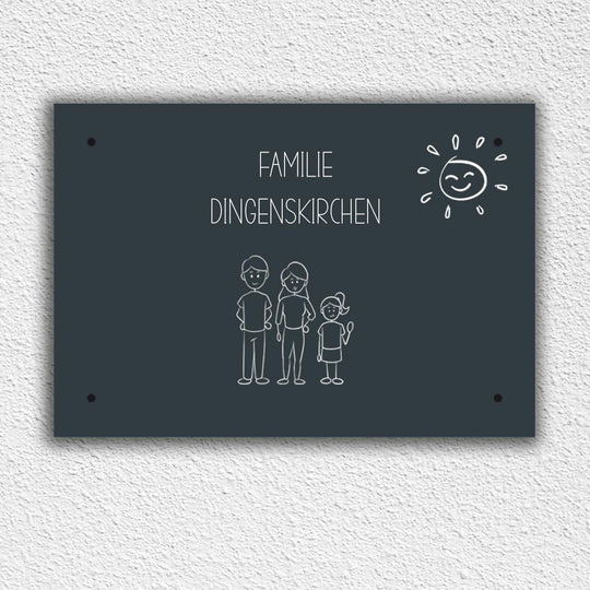 Eingangs - Türschild Strichmännchen Familie personalisierbar - all - yours24