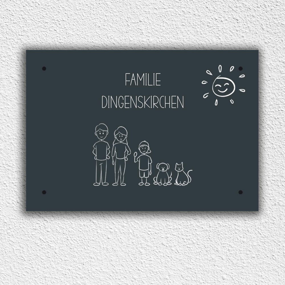 Eingangs - Türschild Strichmännchen Familie personalisierbar - all - yours24
