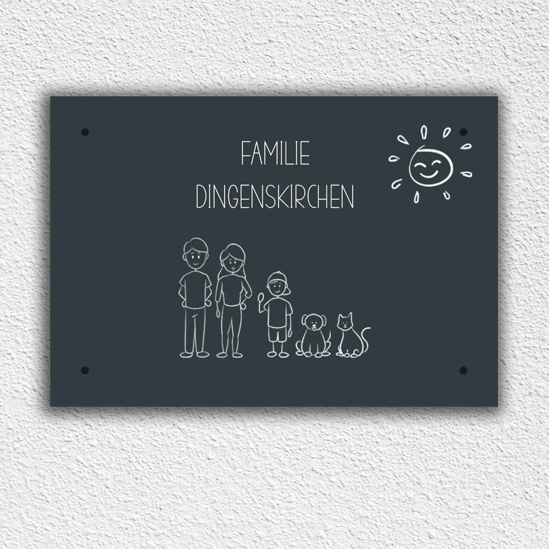 Eingangs - Türschild Strichmännchen Familie personalisierbar - all - yours24