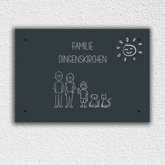 Eingangs - Türschild Strichmännchen Familie personalisierbar - all - yours24