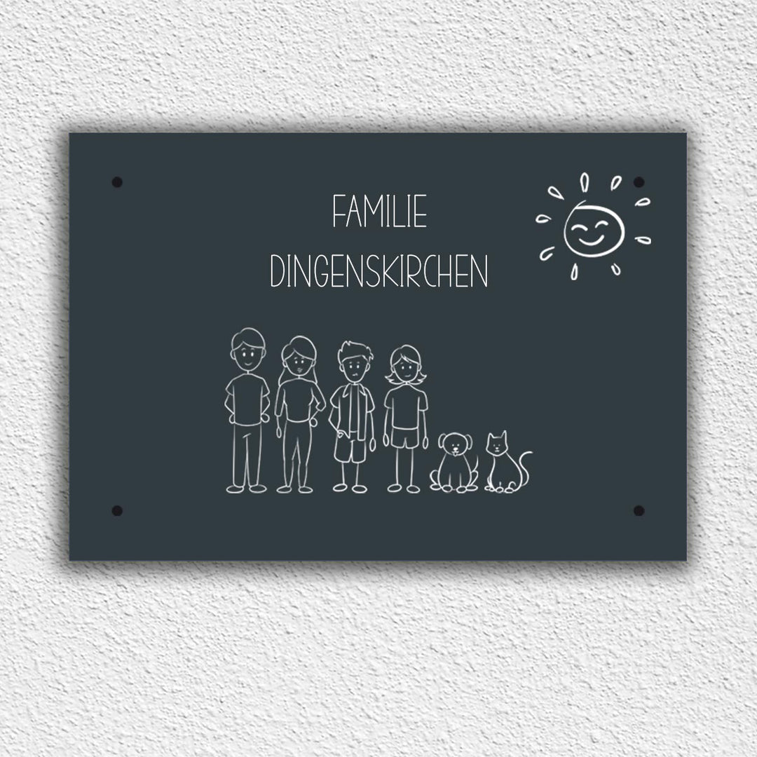 Eingangs - Türschild Strichmännchen Familie personalisierbar - all - yours24