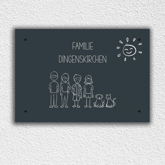 Eingangs - Türschild Strichmännchen Familie personalisierbar - all - yours24
