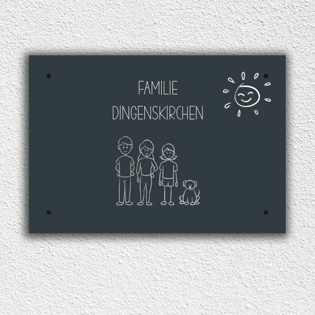 Eingangs - Türschild Strichmännchen Familie personalisierbar - all - yours24