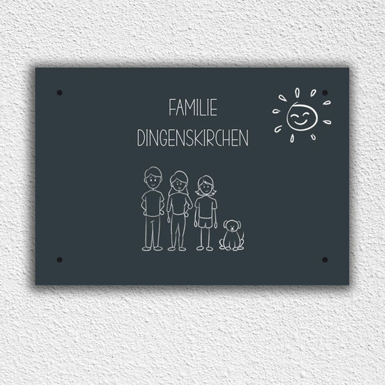 Eingangs - Türschild Strichmännchen Familie personalisierbar - all - yours24