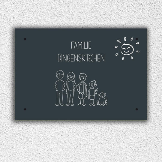 Eingangs - Türschild Strichmännchen Familie personalisierbar - all - yours24