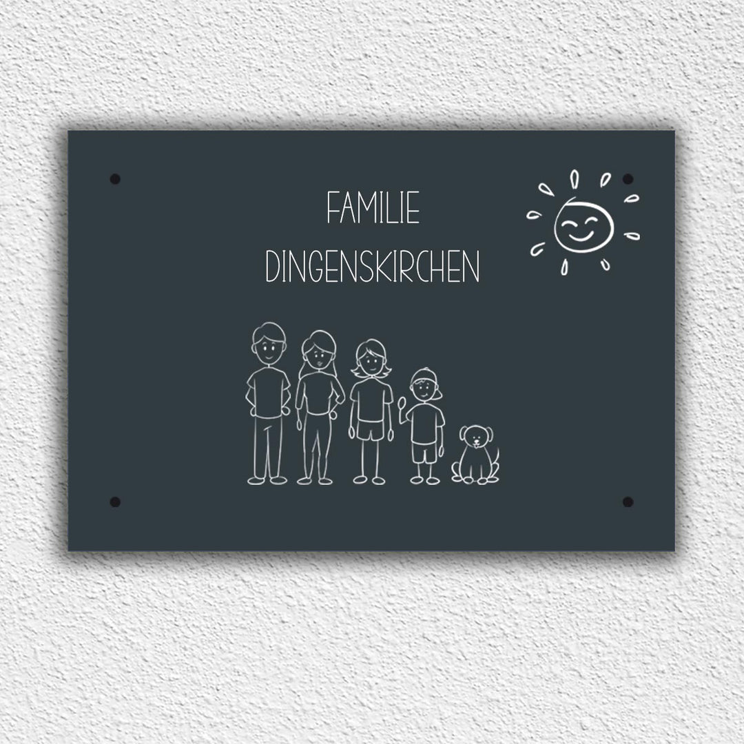 Eingangs - Türschild Strichmännchen Familie personalisierbar - all - yours24