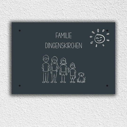 Eingangs - Türschild Strichmännchen Familie personalisierbar - all - yours24