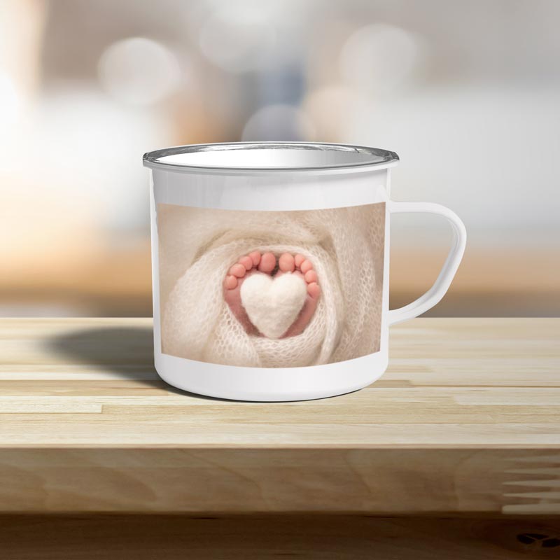Emaille Becher weiß personalisiert mit Eurem Text oder Foto bedruckt - all - yours24