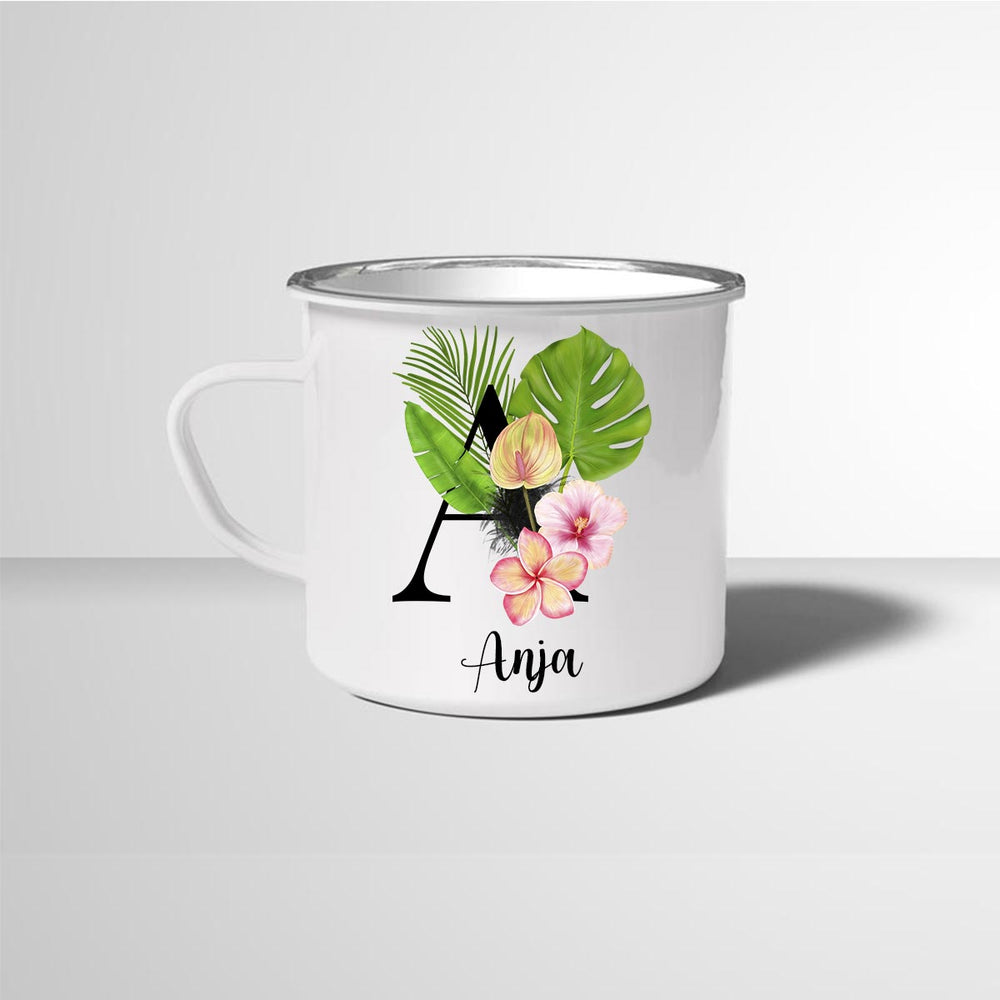 Emailletasse Blumen Name Rahmen Initialen Anfangsbuchstabe Geschenkideen Tasse mit Spruch Geschenke Kaffee - Tasse - all - yours24