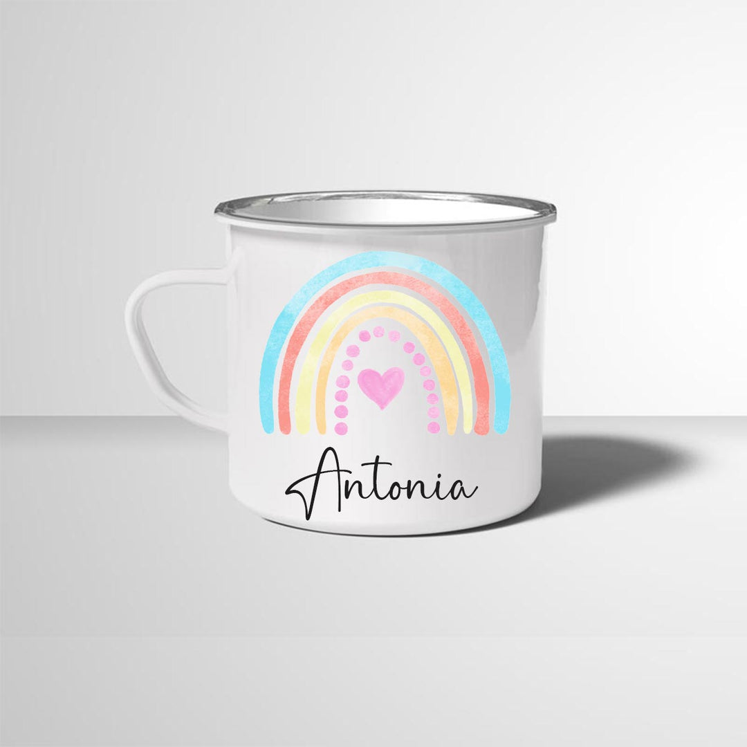 Emailletasse Emaillebecher Regenbogen 3 mit Namen persönliches Geschenk Namenstasse - all - yours24