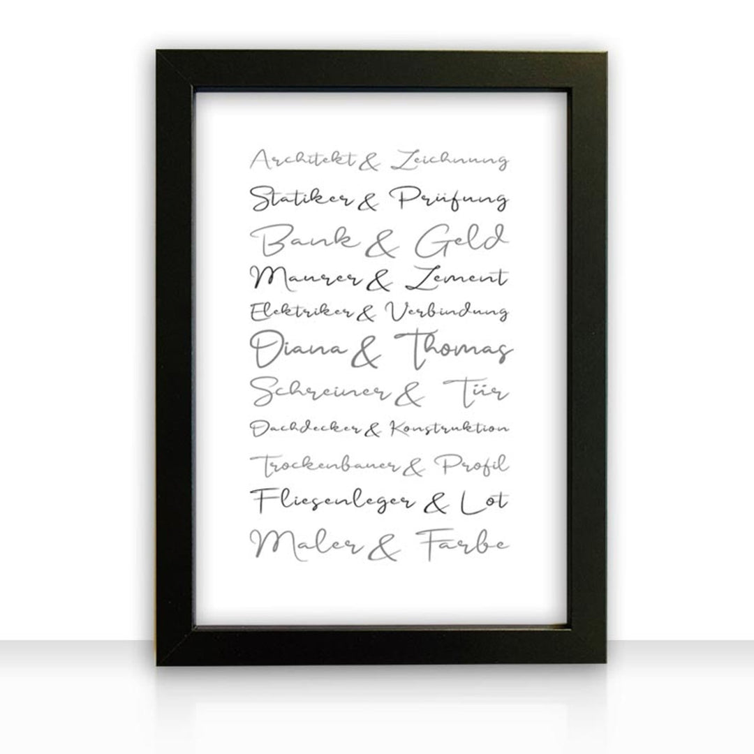 Geschenkidee Bild " Häuslebauer " personalisiert - all - yours24