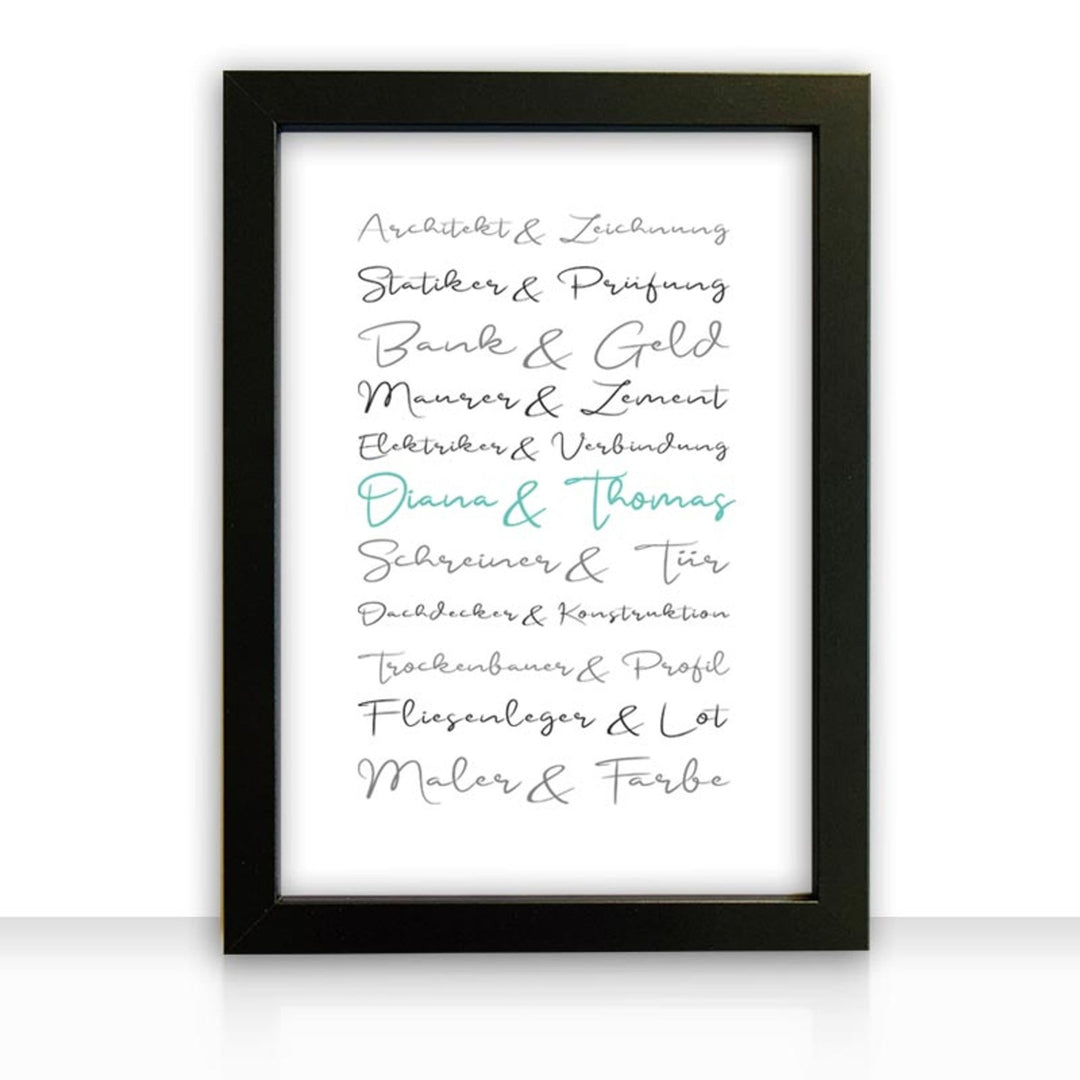 Geschenkidee Bild " Häuslebauer " personalisiert - all - yours24