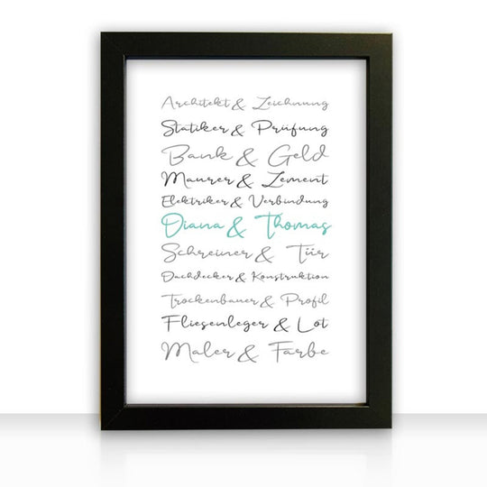Geschenkidee Bild " Häuslebauer " personalisiert - all - yours24
