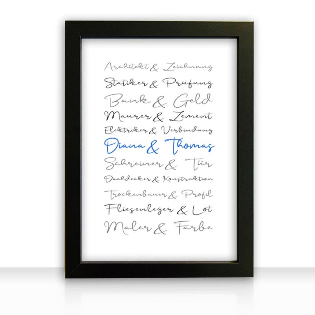 Geschenkidee Bild " Häuslebauer " personalisiert - all - yours24