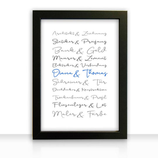 Geschenkidee Bild " Häuslebauer " personalisiert - all - yours24