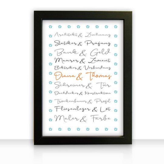 Geschenkidee Bild " Häuslebauer " personalisiert - all - yours24