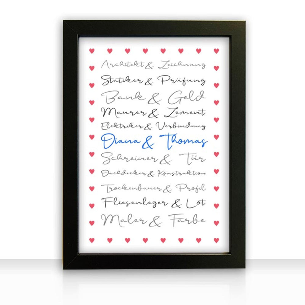 Geschenkidee Bild " Häuslebauer " personalisiert - all - yours24