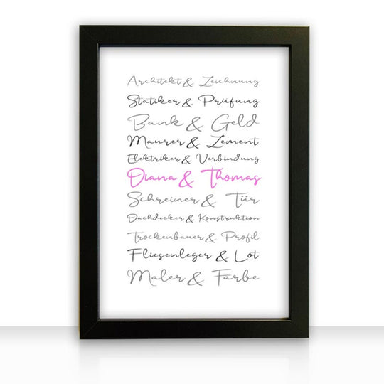 Geschenkidee Bild " Häuslebauer " personalisiert - all - yours24