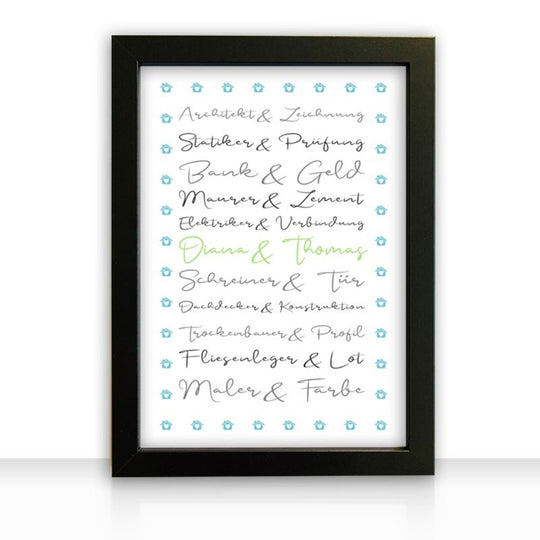 Geschenkidee Bild " Häuslebauer " personalisiert - all - yours24