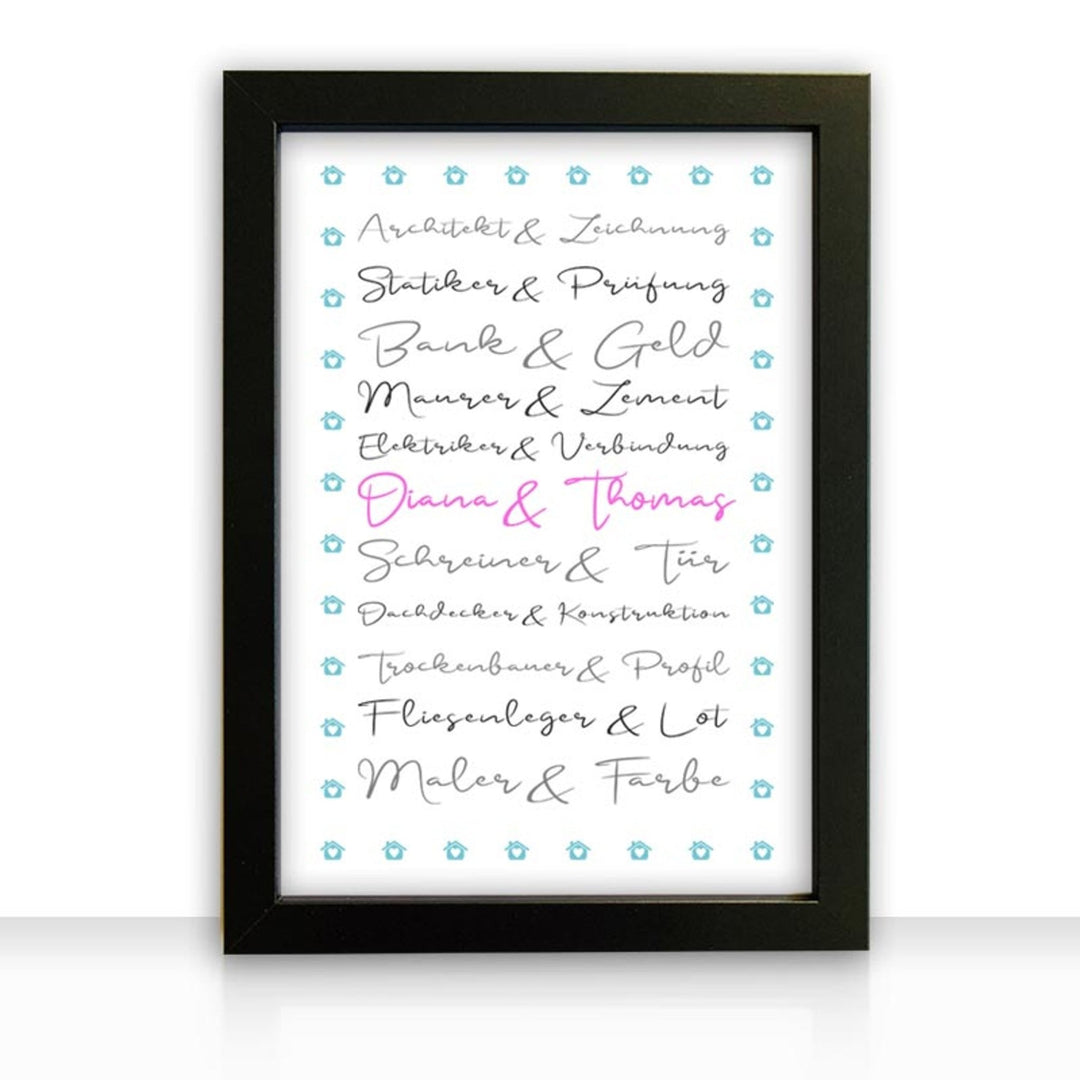 Geschenkidee Bild " Häuslebauer " personalisiert - all - yours24