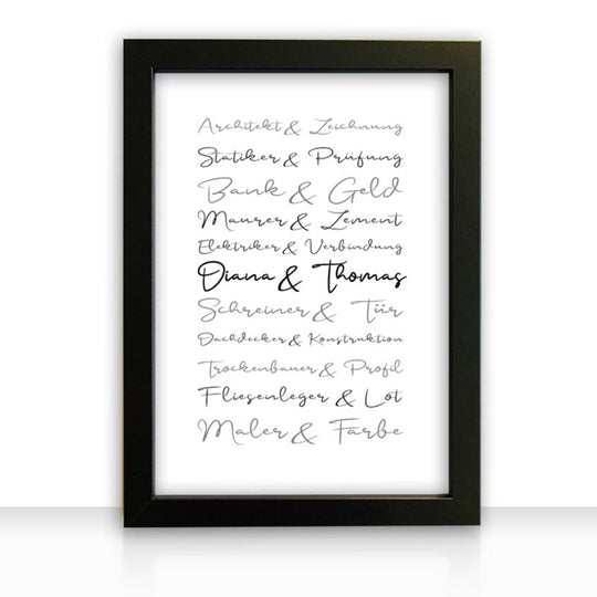 Geschenkidee Bild " Häuslebauer " personalisiert - all - yours24
