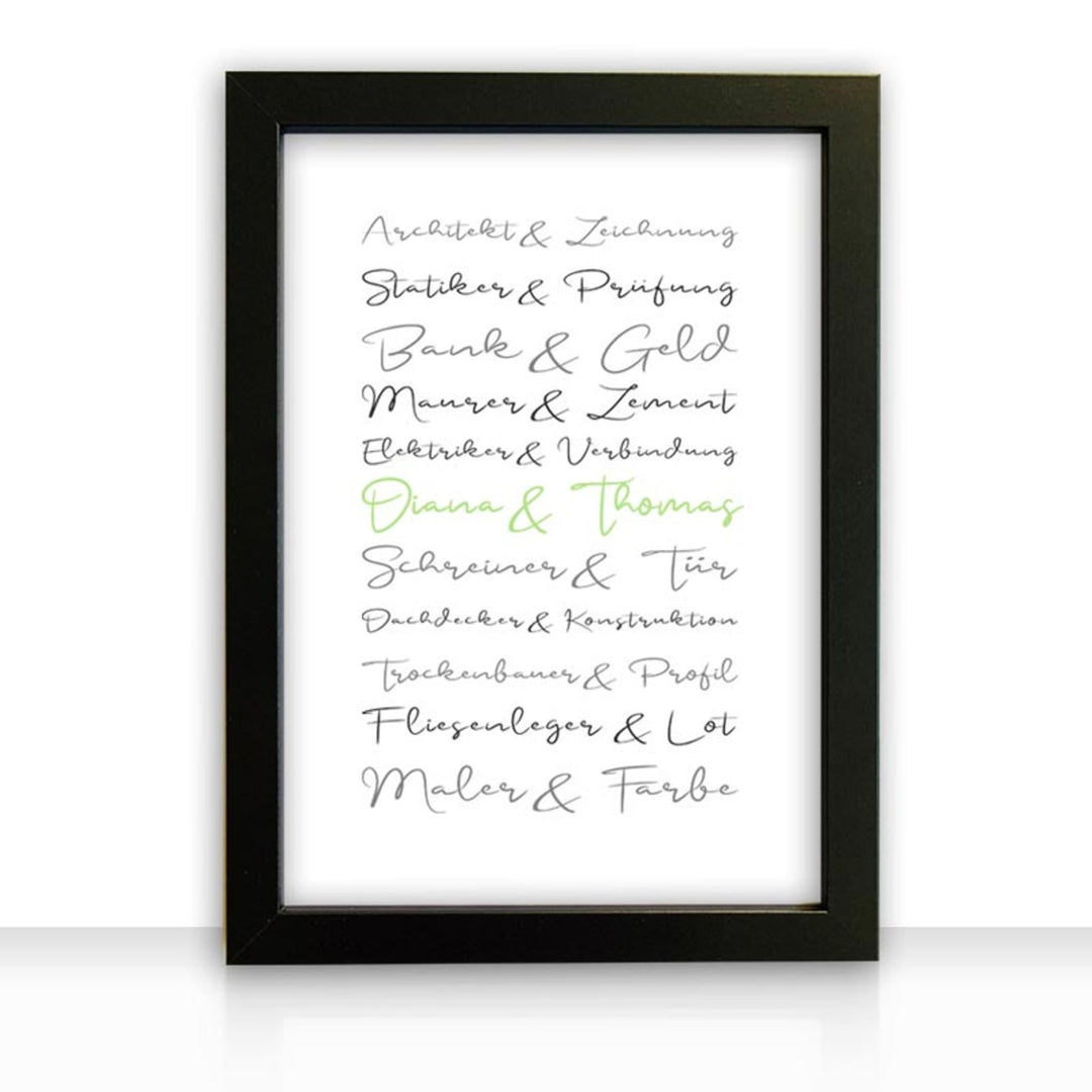 Geschenkidee Bild " Häuslebauer " personalisiert - all - yours24