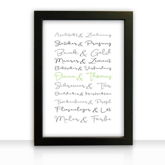 Geschenkidee Bild " Häuslebauer " personalisiert - all - yours24