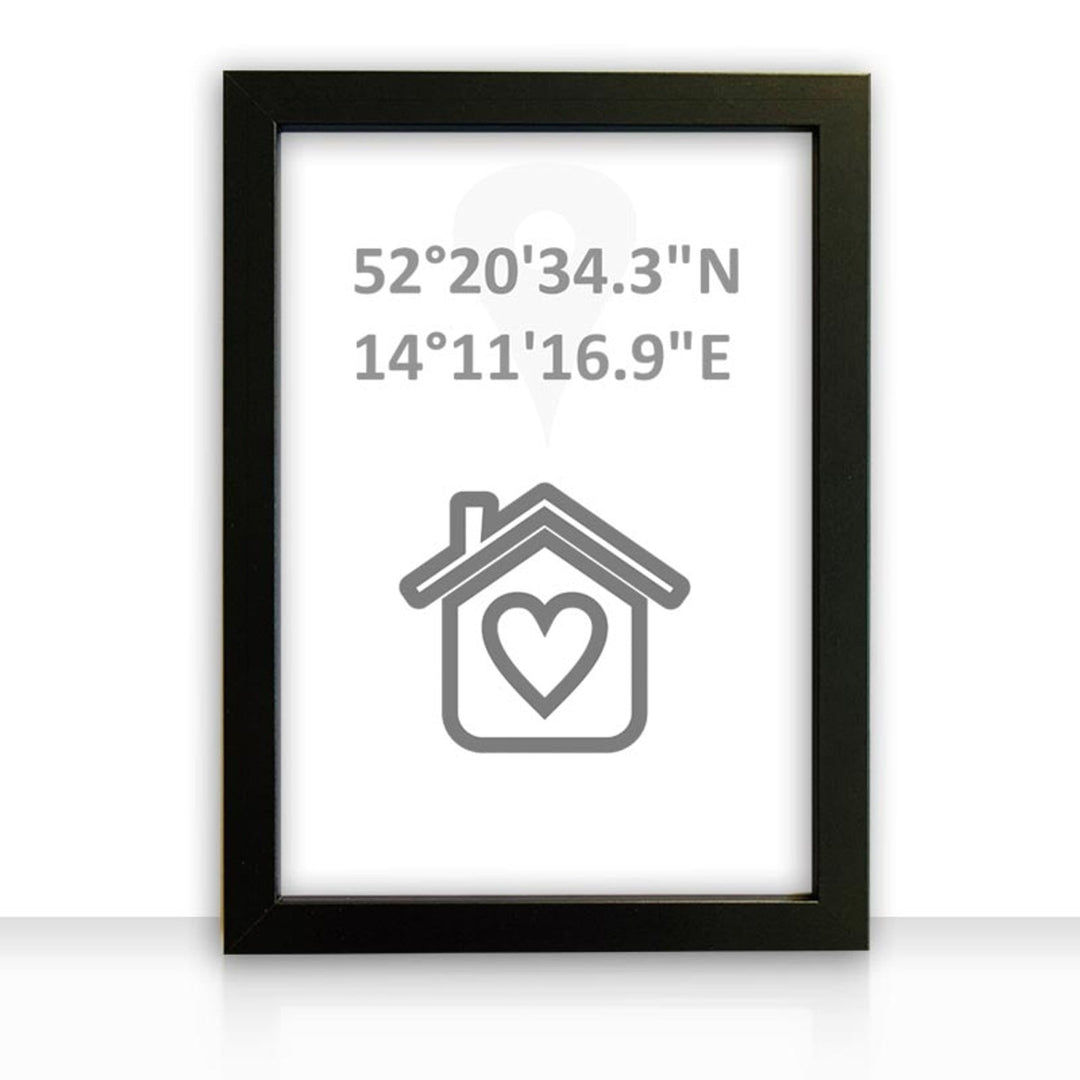 Geschenkidee Bild personalisiert " our home " mit GPS Koordinaten - all - yours24