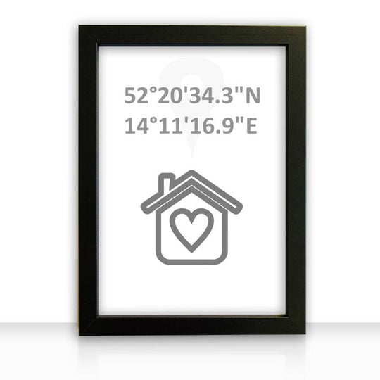 Geschenkidee Bild personalisiert " our home " mit GPS Koordinaten - all - yours24