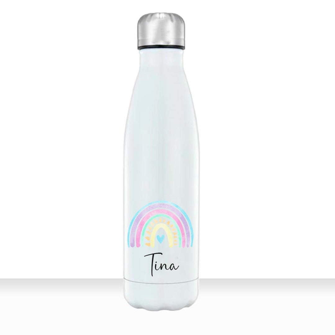 Geschenkidee Edelstahl Trinkflasche 750ml Regenbogen 1 personalisiert mit Namen bedruckt - all - yours24
