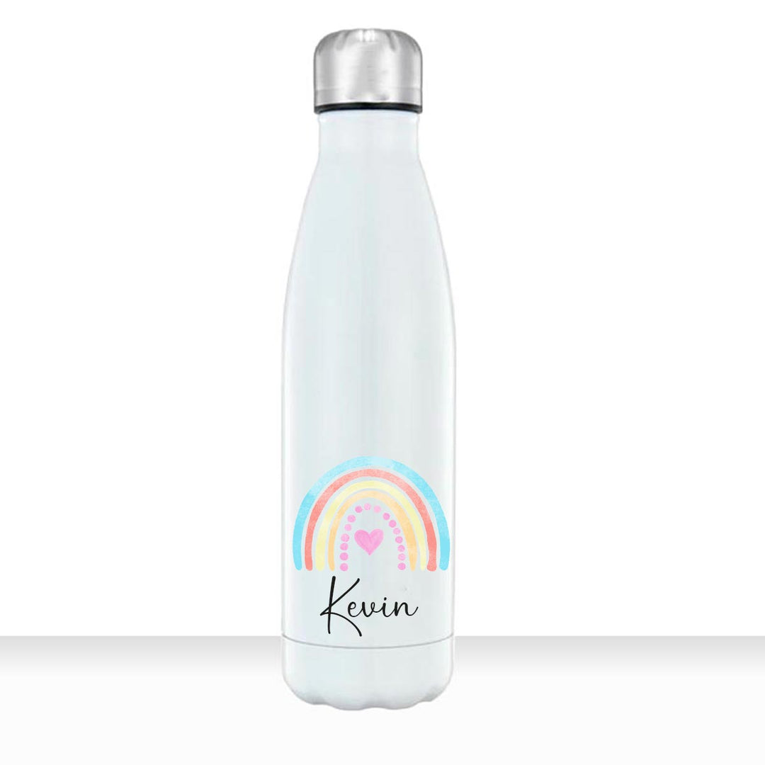 Geschenkidee Edelstahl Trinkflasche 750ml Regenbogen 3 personalisiert mit Namen bedruckt - all - yours24