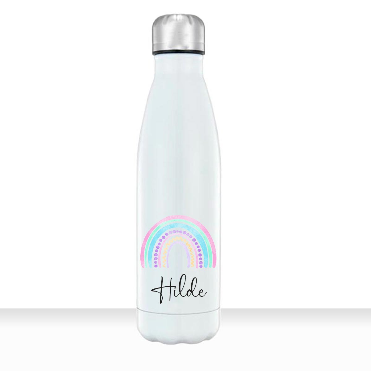 Geschenkidee Edelstahl Trinkflasche 750ml Regenbogen 4 personalisiert mit Namen bedruckt - all - yours24