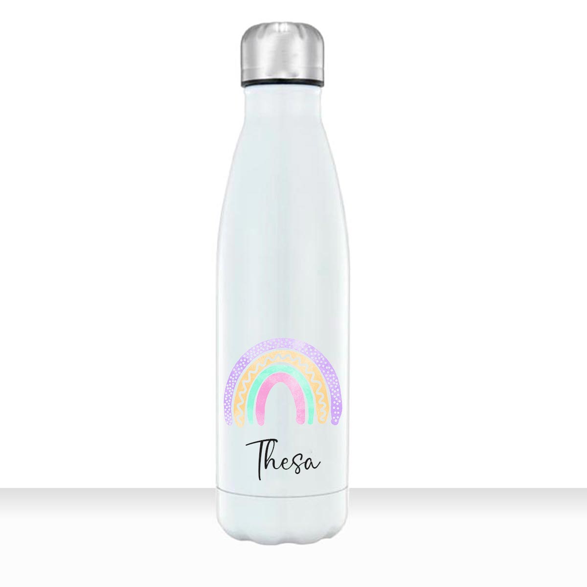 Geschenkidee Edelstahl Trinkflasche 750ml Regenbogen 5 personalisiert mit Namen bedruckt - all - yours24