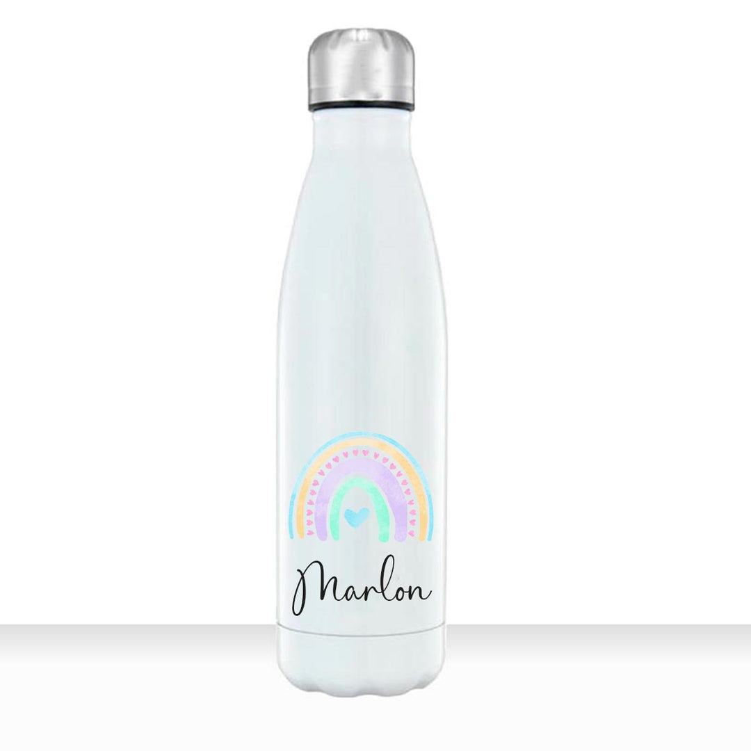 Geschenkidee Edelstahl Trinkflasche 750ml Regenbogen 7 personalisiert mit Namen bedruckt - all - yours24