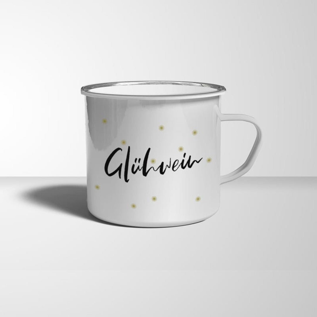 Glühwein Emaille Becher weiß silberner Rand - all - yours24
