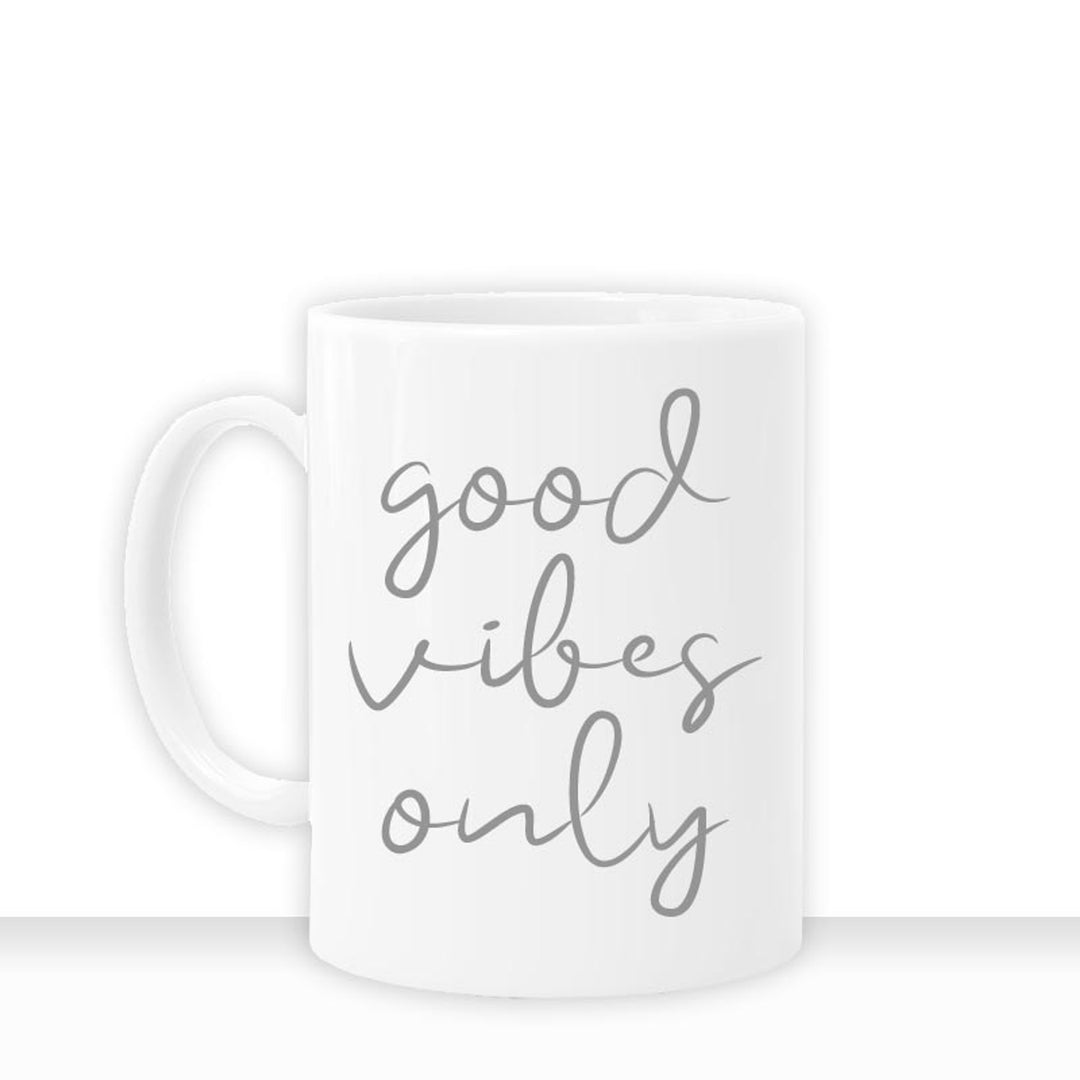 all-yours24 Tasse GOOD VIBES ONLY I Geschenkideen Tasse mit Spruch Geschenke Kaffee-Tasse