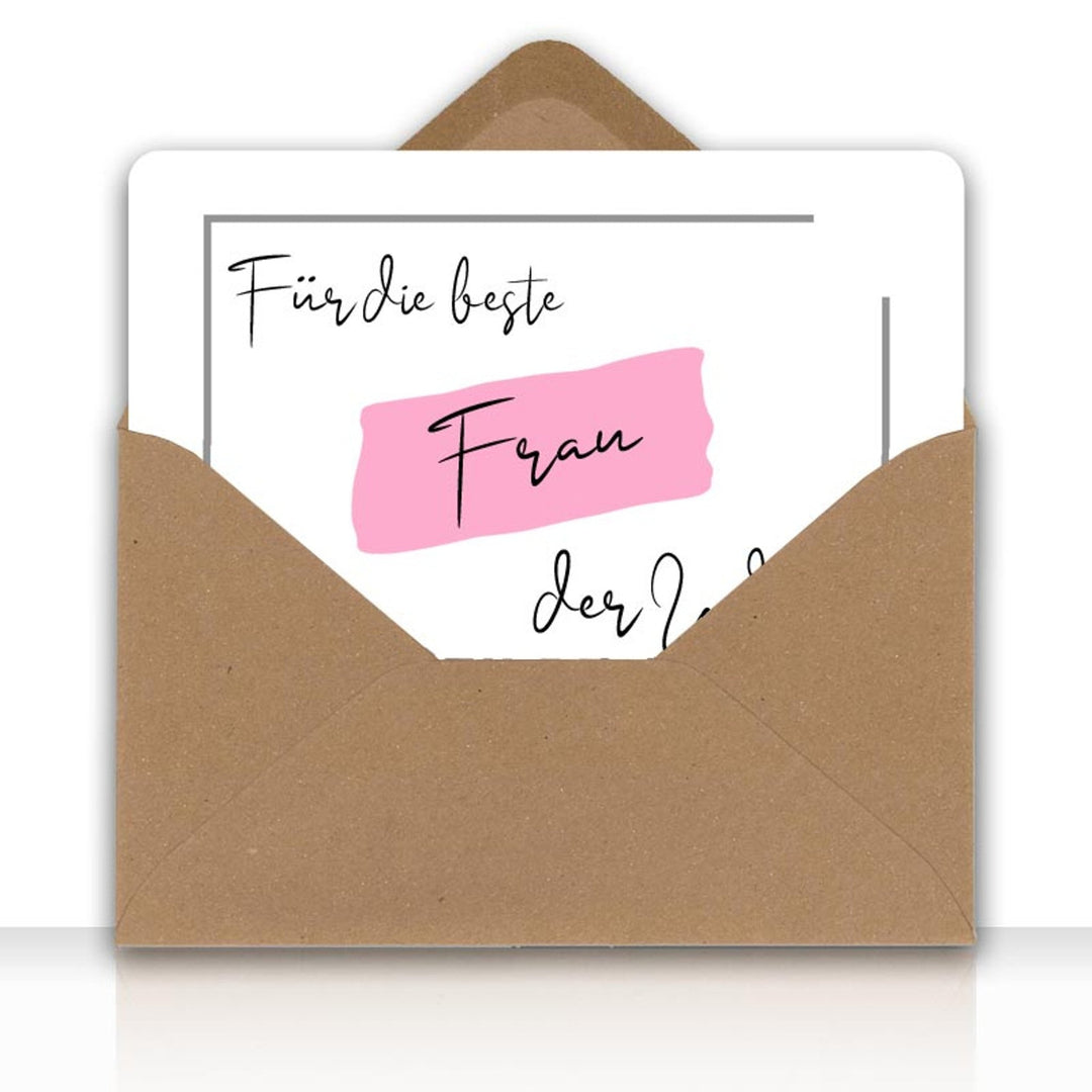 Grusskarte Message Liebe FÜR DIE BESTE FRAU DER WELT mit Kraftpapier DIN C6 Umschlag - all - yours24