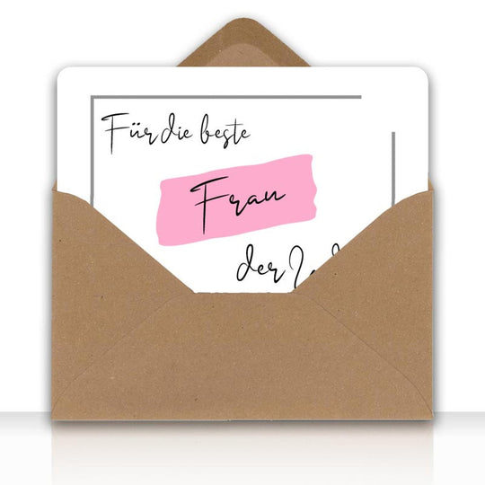 Grusskarte Message Liebe FÜR DIE BESTE FRAU DER WELT mit Kraftpapier DIN C6 Umschlag - all - yours24
