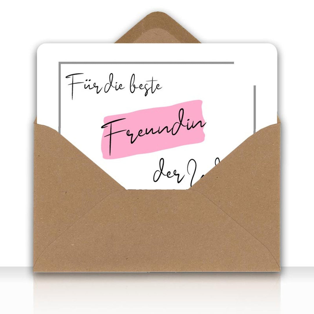 Grusskarte Message Liebe FÜR DIE BESTE FREUNDIN DER WELT mit Kraftpapier DIN C6 Umschlag - all - yours24