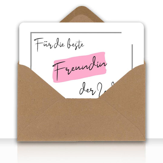 Grusskarte Message Liebe FÜR DIE BESTE FREUNDIN DER WELT mit Kraftpapier DIN C6 Umschlag - all - yours24