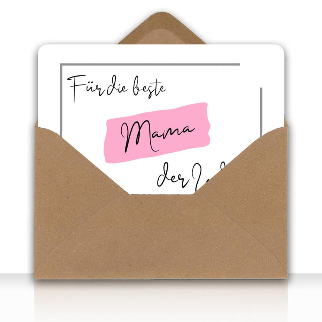Grusskarte Message Liebe FÜR DIE BESTE MAMA DER WELT mit Kraftpapier DIN C6 Umschlag - all - yours24
