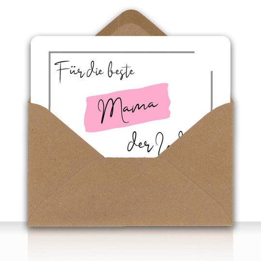 Grusskarte Message Liebe FÜR DIE BESTE MAMA DER WELT mit Kraftpapier DIN C6 Umschlag - all - yours24